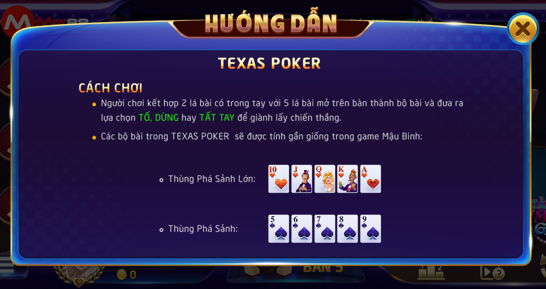 Giao diện chơi Texas Poker May88